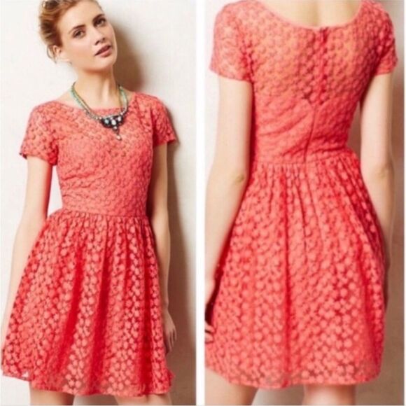 NWT Artelier NM Anthropology Pink Rose Embroidered Fit Flare Floral Dress 10 - Picture 1 of 9